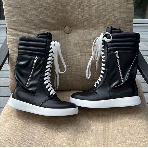 Azalea Wang Black Lace-up Zipper Boot In Manmade Materials Size 8 - Picture 2 of 7